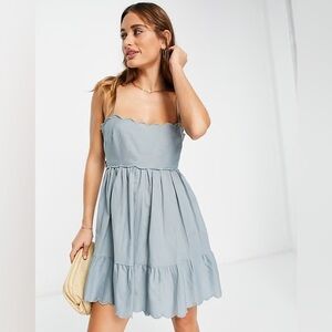 ASOS DESIGN scallop edge cut out back mini sundress in duck egg blue Size 12